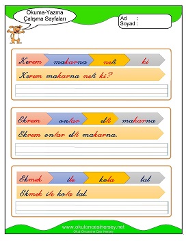 k sesi Grubu Çalışma Sayfaları